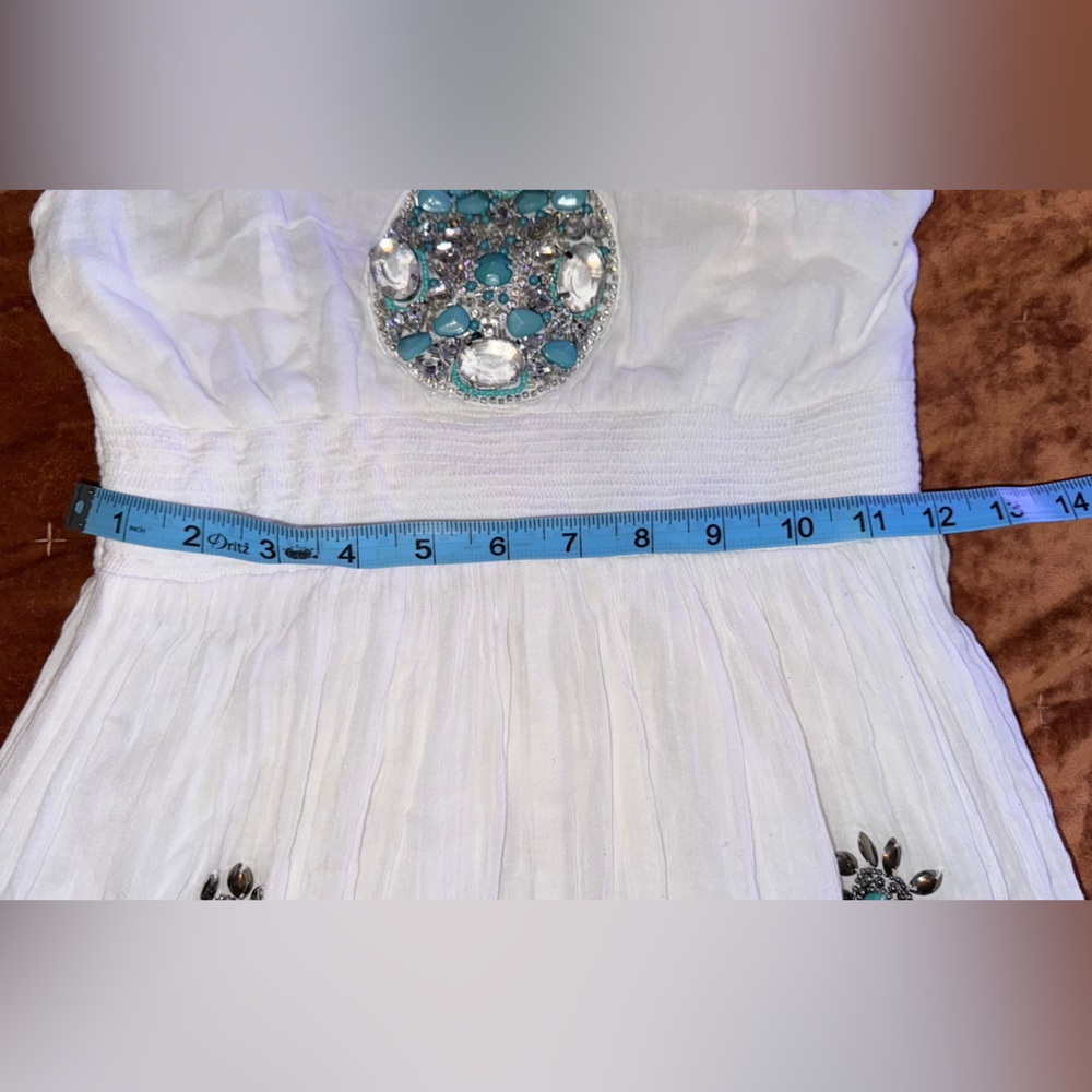 Boston Proper Elegant White Halter Dress with Blue Floral Accents - Maxi Dress - Picture 6 of 6